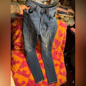 Fashion Nova Dark Blue Distressed Skinny Jeans